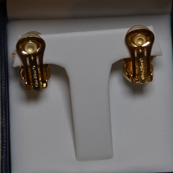 Vintage CHRISTIAN DIOR Double Pearl Rhinestone Earrings - Picture 8 of 11